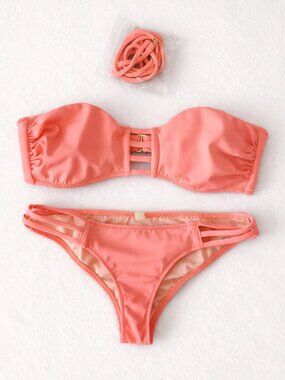 Victoria’s Secret Coral Bikini Set 🌴 Strap Detail Bottoms | Size XS